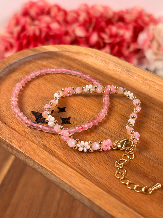 Flower Power & Erdbeerquarz Set