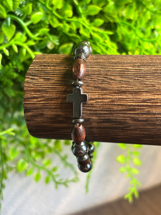 KREUZ Holzperlen Armband