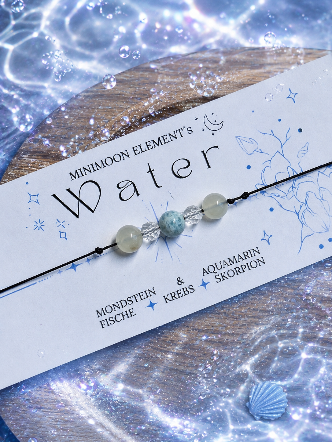 🌊 Wasser – Aquamarin & weißer Mondstein